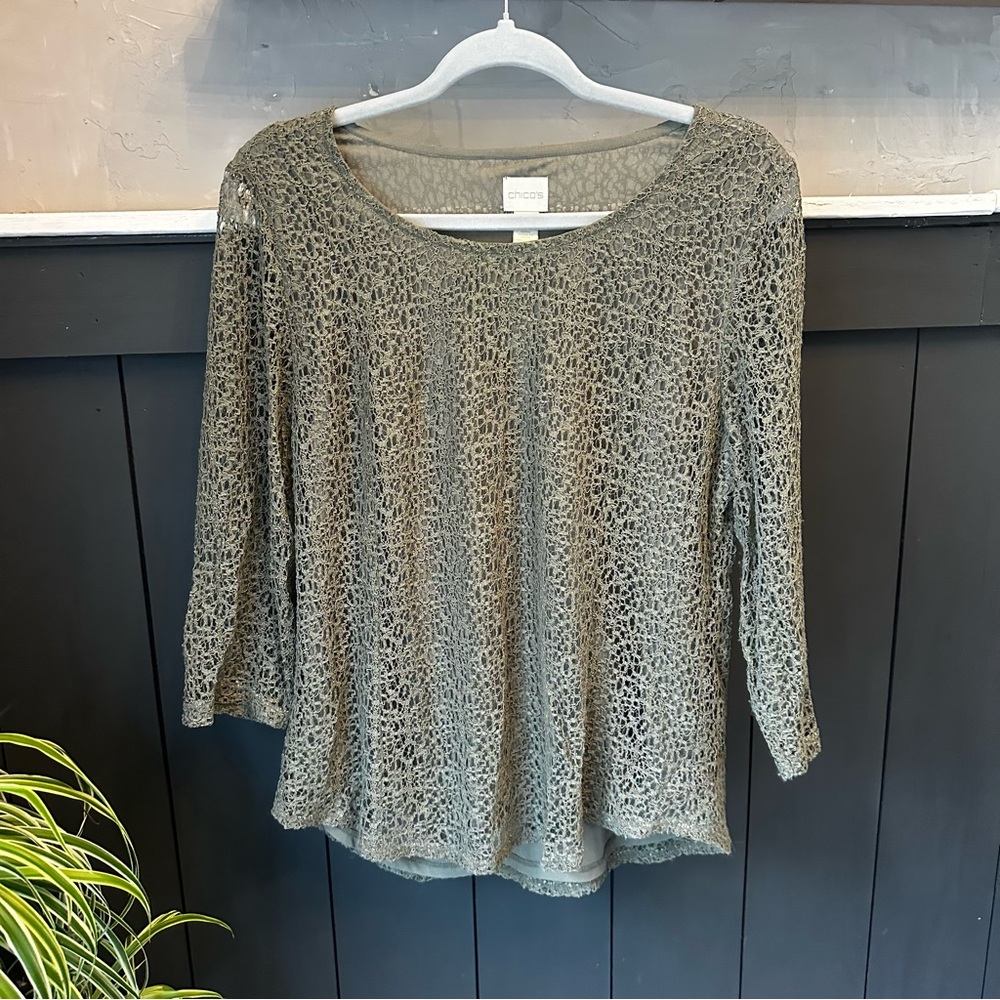Chico's Muted Green Lace Knit Women's Top‎ size 1